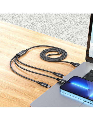 HOCO 3in1 Câble USB A vers Lightning / Micro USB / Type C 2A X76 1m noir