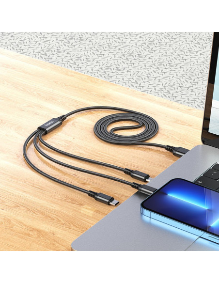 HOCO 3in1 Câble USB A vers Lightning / Micro USB / Type C 2A X76 1m noir