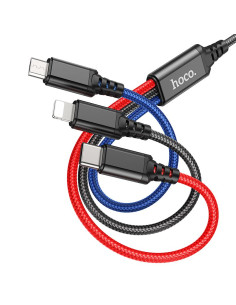 HOCO Câble 3-en-1 USB A vers Lightning / Micro USB / Type C 2A X76 1 m noir / rouge / bleu