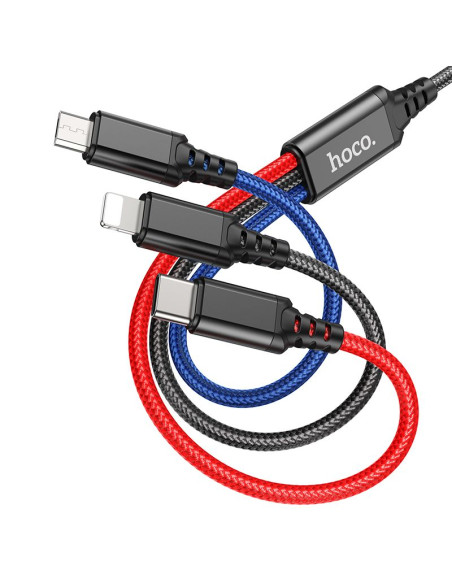 HOCO Câble 3-en-1 USB A vers Lightning / Micro USB / Type C 2A X76 1 m noir / rouge / bleu