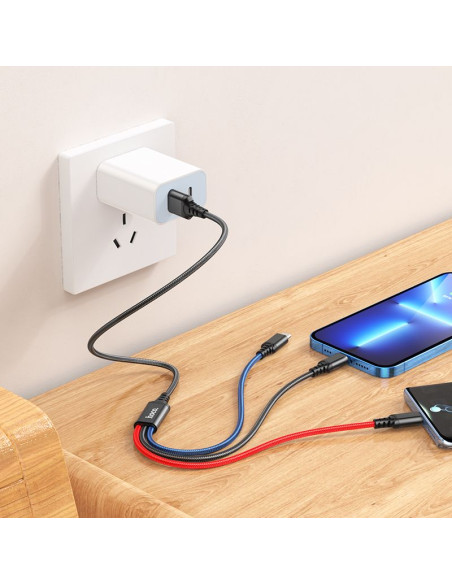 HOCO Câble 3-en-1 USB A vers Lightning / Micro USB / Type C 2A X76 1 m noir / rouge / bleu