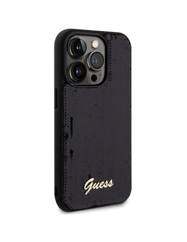 Véritable GUESS Case GUHCP13XPSFDGSK pour iPhone 13 Pro Max (Sequin Script Metal / Black)