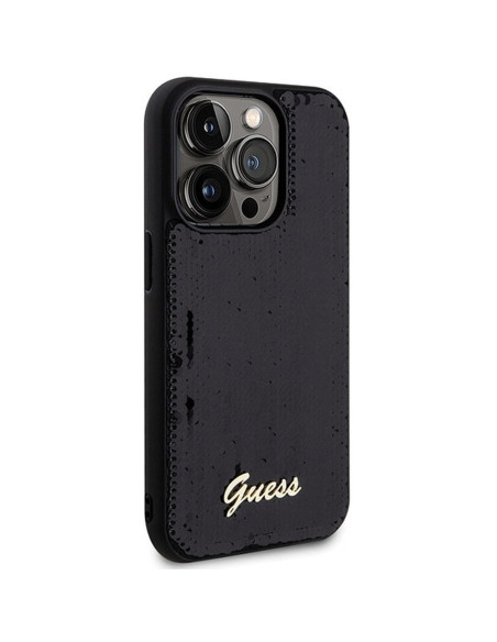 Véritable GUESS Case GUHCP13XPSFDGSK pour iPhone 13 Pro Max (Sequin Script Metal / Black)