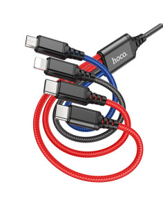 HOCO Câble USB 4-en-1 pour iPhone Lightning 8 broches + Micro + 2x Type C X76 noir/rouge/bleu