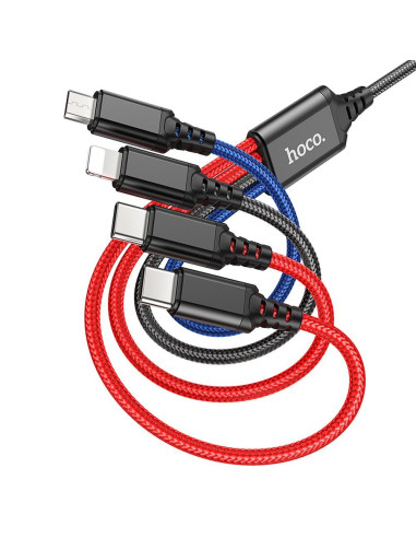 HOCO Câble USB 4-en-1 pour iPhone Lightning 8 broches + Micro + 2x Type C X76 noir/rouge/bleu