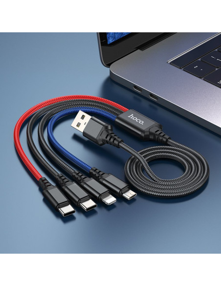 HOCO Câble USB 4-en-1 pour iPhone Lightning 8 broches + Micro + 2x Type C X76 noir/rouge/bleu