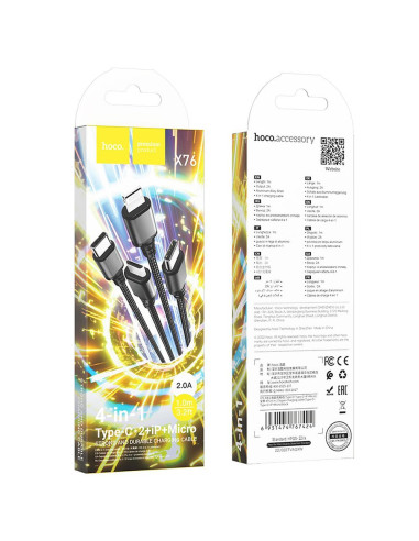 HOCO Câble USB 4-en-1 pour iPhone Lightning 8 broches + Micro + 2x Type C X76 noir/rouge/bleu