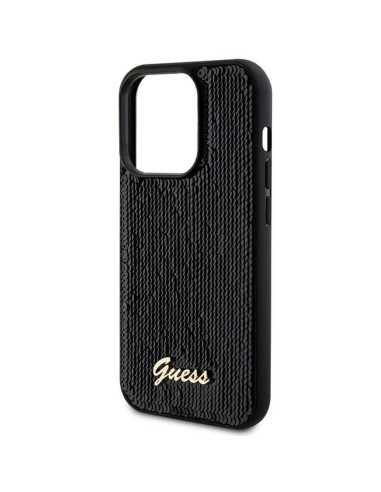 Véritable GUESS Case GUHCP13XPSFDGSK pour iPhone 13 Pro Max (Sequin Script Metal / Black)