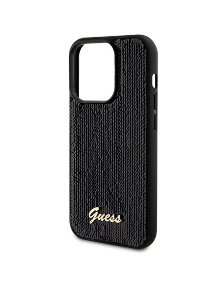 Véritable GUESS Case GUHCP13XPSFDGSK pour iPhone 13 Pro Max (Sequin Script Metal / Black)