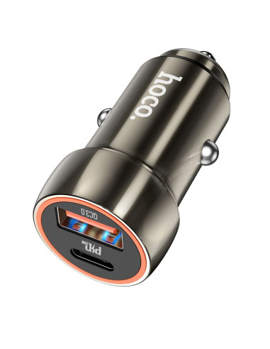 HOCO chargeur de voiture USB A + Type C PD QC3.0 3A 20W Z46A gris