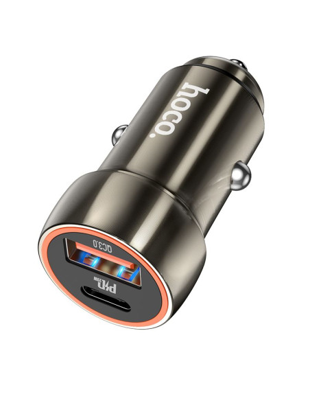 HOCO chargeur de voiture USB A + Type C PD QC3.0 3A 20W Z46A gris