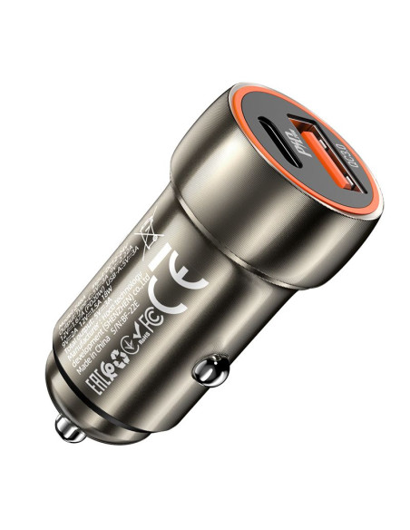 HOCO chargeur de voiture USB A + Type C PD QC3.0 3A 20W Z46A gris