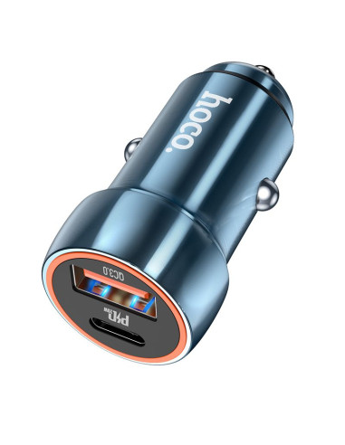 HOCO chargeur de voiture USB A + Type C PD QC3.0 3A 20W Z46A bleu