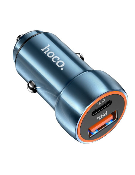HOCO chargeur de voiture USB A + Type C PD QC3.0 3A 20W Z46A bleu