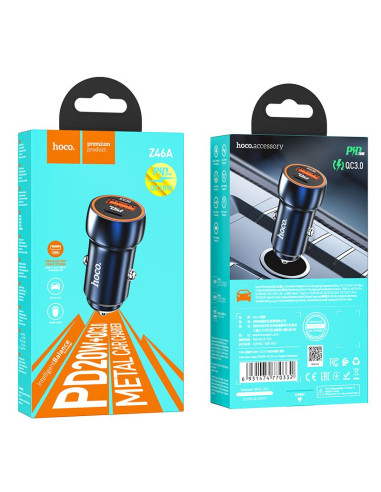 HOCO chargeur de voiture USB A + Type C PD QC3.0 3A 20W Z46A bleu