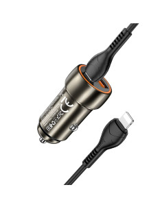 HOCO chargeur de voiture USB A + Type C + câble Type C vers Lightning PD QC3.0 3A 20W Z46A gris 2