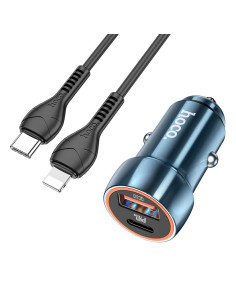 HOCO chargeur de voiture USB A + Type C + câble Type C vers Lightning PD QC3.0 3A 20W Z46A bleu 2