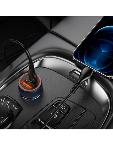 HOCO chargeur de voiture USB A + Type C + câble Type C vers Lightning PD QC3.0 3A 20W Z46A bleu