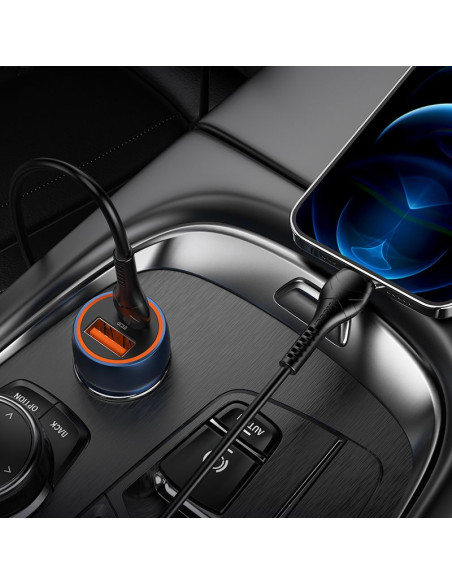 HOCO chargeur de voiture USB A + Type C + câble Type C vers Lightning PD QC3.0 3A 20W Z46A bleu