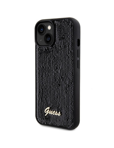 Véritable GUESS Case GUHCP14SPSFDGSK pour iPhone 14 (Sequin Script Metal / Black)