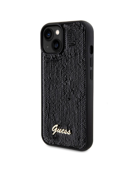 Véritable GUESS Case GUHCP14SPSFDGSK pour iPhone 14 (Sequin Script Metal / Black)