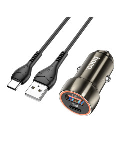 HOCO car charger USB A + Type C + cable USB A to Type C PD QC3.0 3A 20W Z46A metal gray