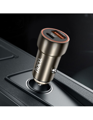 HOCO car charger USB A + Type C + cable USB A to Type C PD QC3.0 3A 20W Z46A metal gray