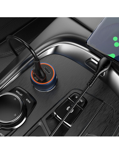 HOCO Chargeur de voiture USB A + Type C + câble USB A vers Type C PD QC3.0 3A 20W Z46A bleu