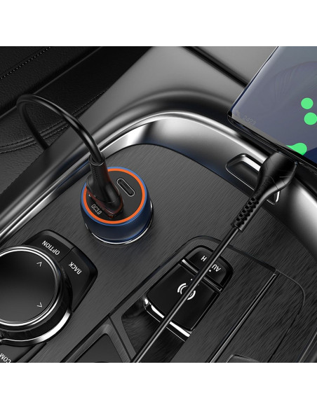 HOCO Chargeur de voiture USB A + Type C + câble USB A vers Type C PD QC3.0 3A 20W Z46A bleu