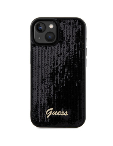 Véritable GUESS Case GUHCP14SPSFDGSK pour iPhone 14 (Sequin Script Metal / Black)