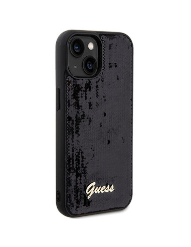 Véritable GUESS Case GUHCP14SPSFDGSK pour iPhone 14 (Sequin Script Metal / Black)