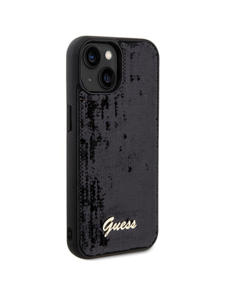 Véritable GUESS Case GUHCP14SPSFDGSK pour iPhone 14 (Sequin Script Metal / Black)