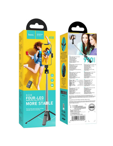 HOCO Support de selfie avec télécommande sans fil fourpod K18 noir