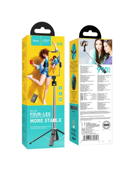 HOCO Support de selfie avec télécommande sans fil fourpod K18 noir