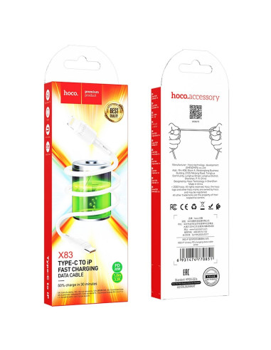 Câble HOCO Type C vers Lightning PD 2.4A 20W X83 1 m blanc