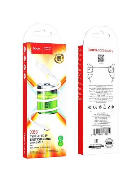 Câble HOCO Type C vers Lightning PD 2.4A 20W X83 1 m blanc