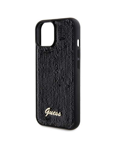 Véritable GUESS Case GUHCP14SPSFDGSK pour iPhone 14 (Sequin Script Metal / Black)