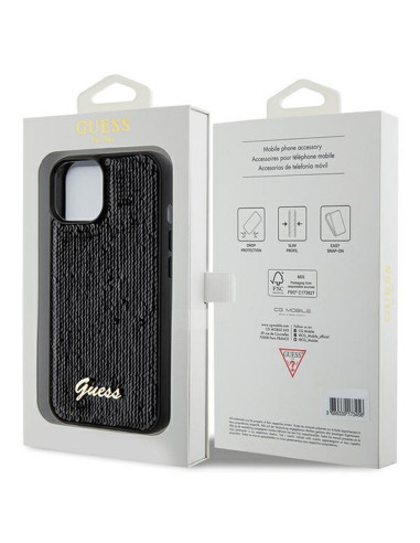 Véritable GUESS Case GUHCP14SPSFDGSK pour iPhone 14 (Sequin Script Metal / Black)