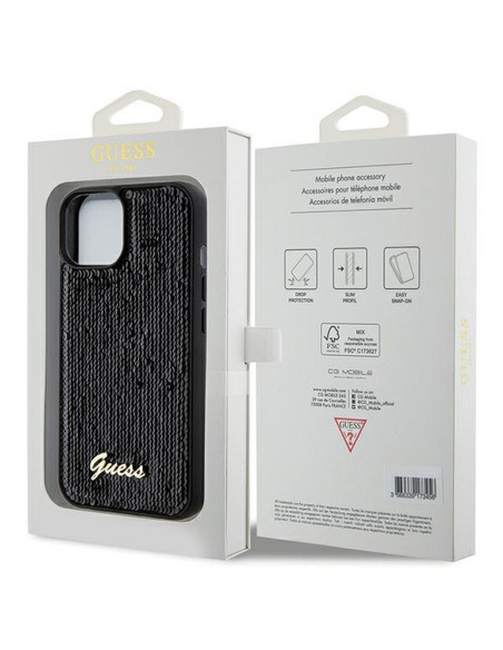 Véritable GUESS Case GUHCP14SPSFDGSK pour iPhone 14 (Sequin Script Metal / Black)