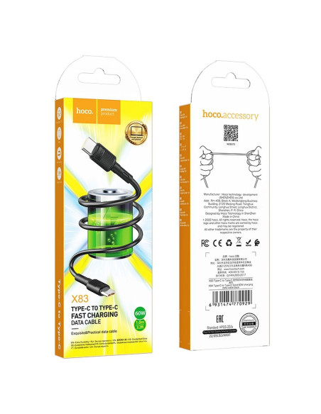 Câble HOCO Type C à Type C PD 3A 60W X83 1 m noir