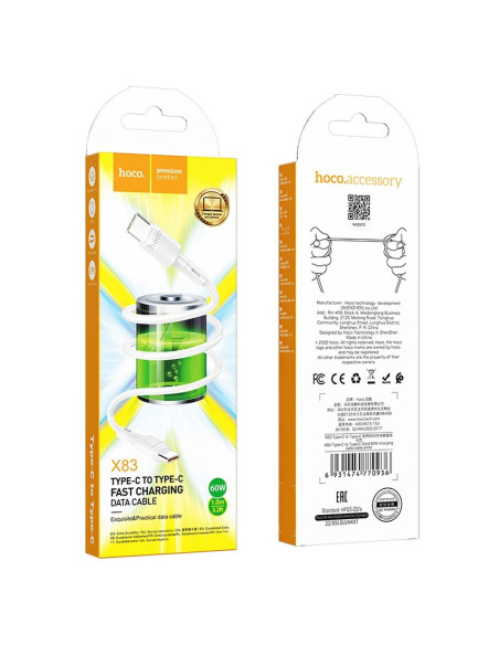 Câble HOCO Type C à Type C PD 3A 60W X83 1 m blanc