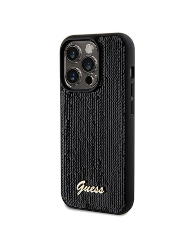 Véritable GUESS Case GUHCP14XPSFDGSK pour iPhone 14 Pro Max (Sequin Script Metal / Black)