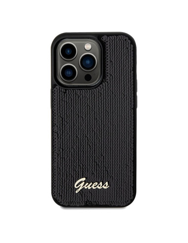 Véritable GUESS Case GUHCP14XPSFDGSK pour iPhone 14 Pro Max (Sequin Script Metal / Black)