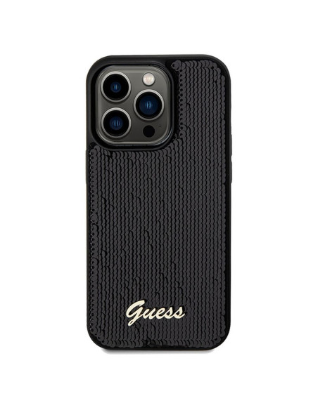 Véritable GUESS Case GUHCP14XPSFDGSK pour iPhone 14 Pro Max (Sequin Script Metal / Black)