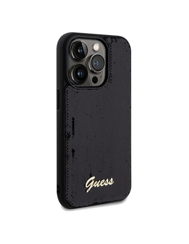 Véritable GUESS Case GUHCP14XPSFDGSK pour iPhone 14 Pro Max (Sequin Script Metal / Black)