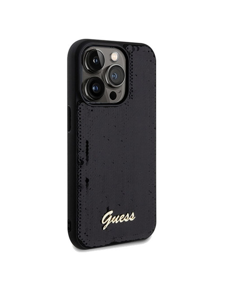 Véritable GUESS Case GUHCP14XPSFDGSK pour iPhone 14 Pro Max (Sequin Script Metal / Black)