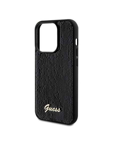 Véritable GUESS Case GUHCP14XPSFDGSK pour iPhone 14 Pro Max (Sequin Script Metal / Black)