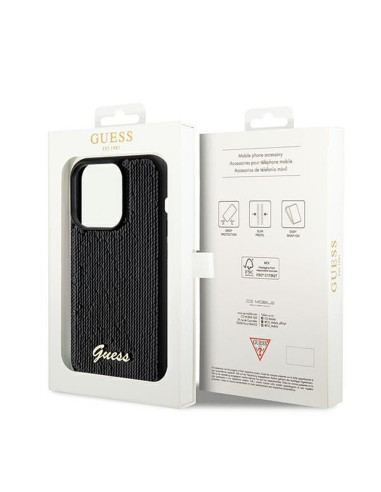 Véritable GUESS Case GUHCP14XPSFDGSK pour iPhone 14 Pro Max (Sequin Script Metal / Black)