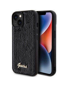 GUESS Coque pour IPHONE 13 / 14 / 15 GUHCP15SPSFDGSK (Sequin Script Metal) noir