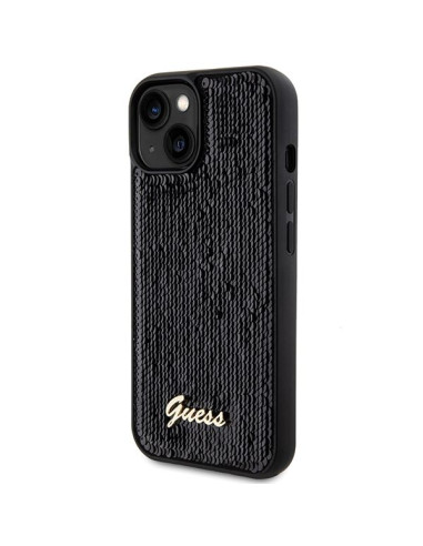 GUESS Coque pour IPHONE 13 / 14 / 15 GUHCP15SPSFDGSK (Sequin Script Metal) noir